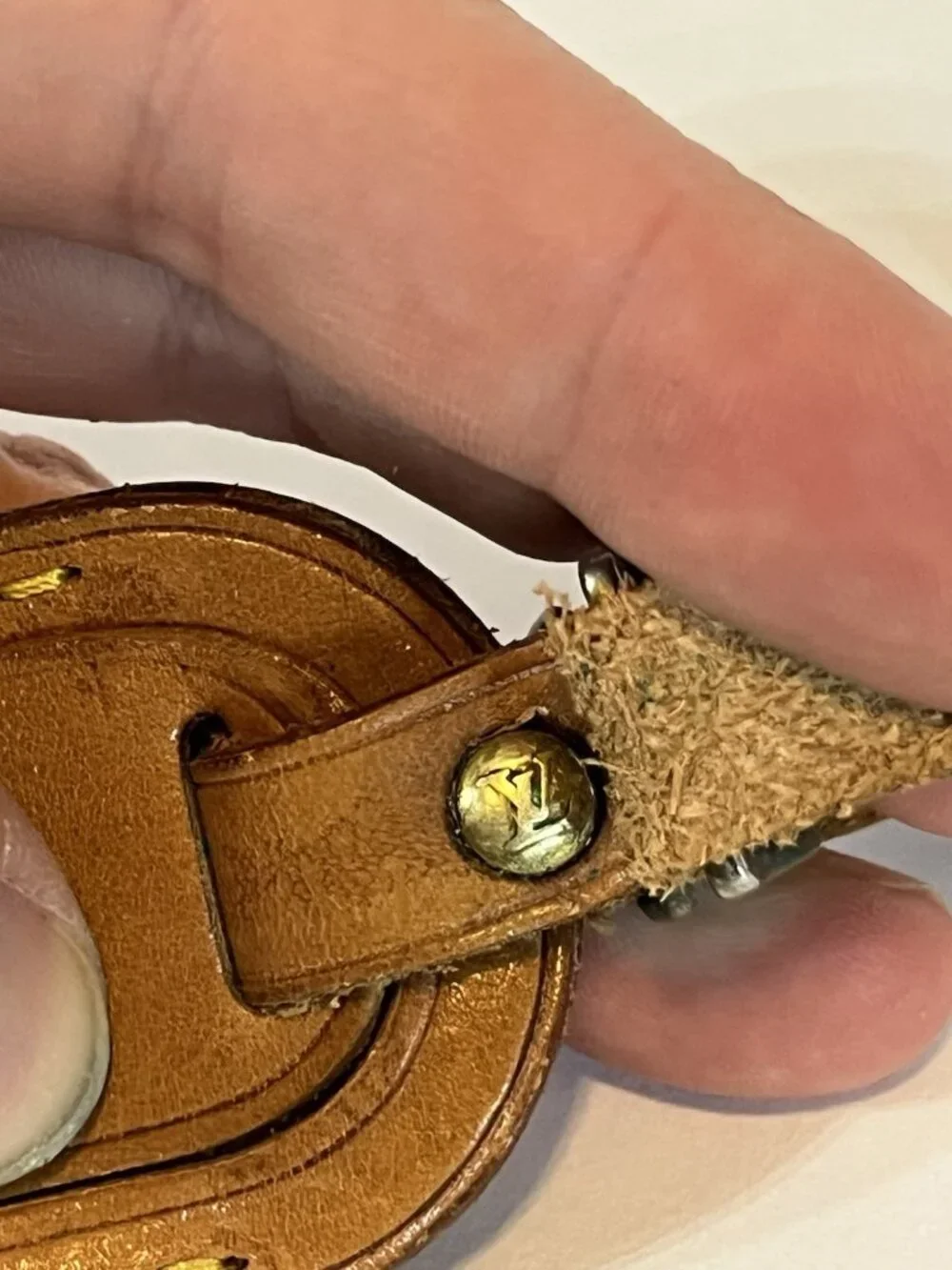 Authentic Louis Vuitton Vachetta Leather Luggage Tag Brass Buckle Made France